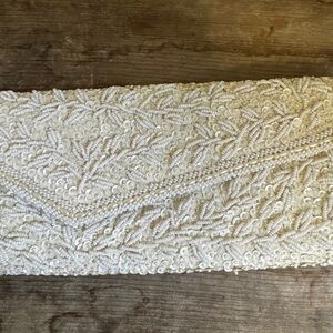 Vintage Riche Walborg Elegant White & Cream Beaded Clutch Bride Pristine